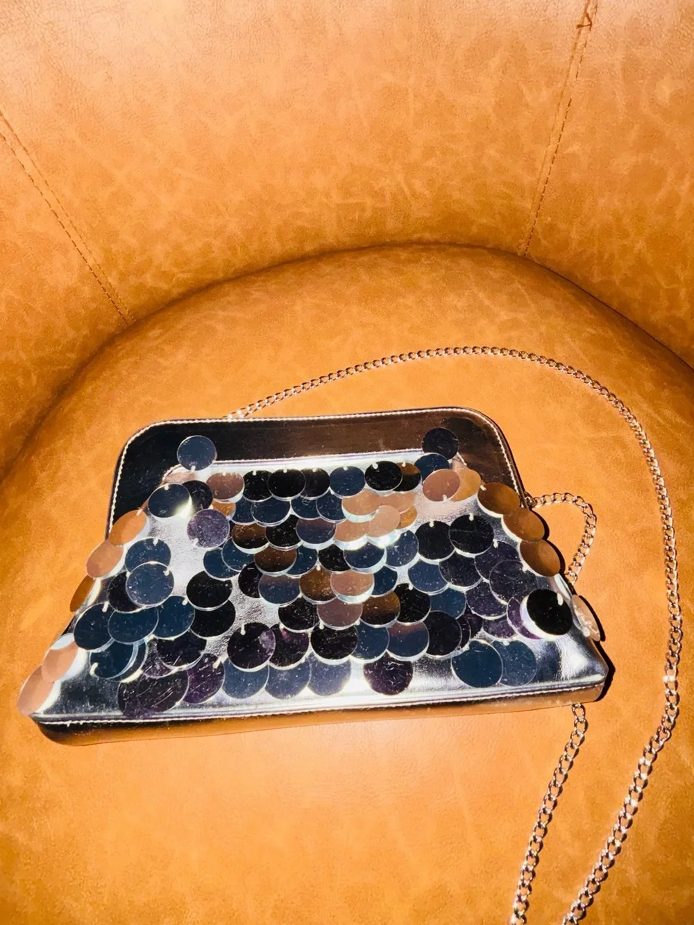 Nina Silver Sequin Chain Clutch